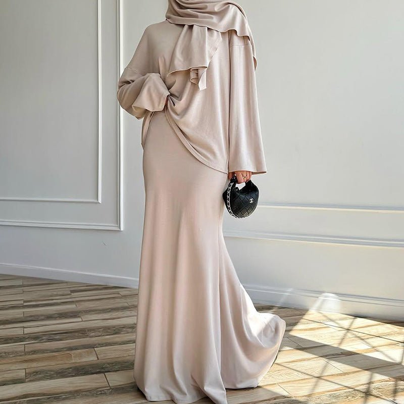 Two - Piece Modest Set with Attached Hijab(MS381) - Mariam's Collection