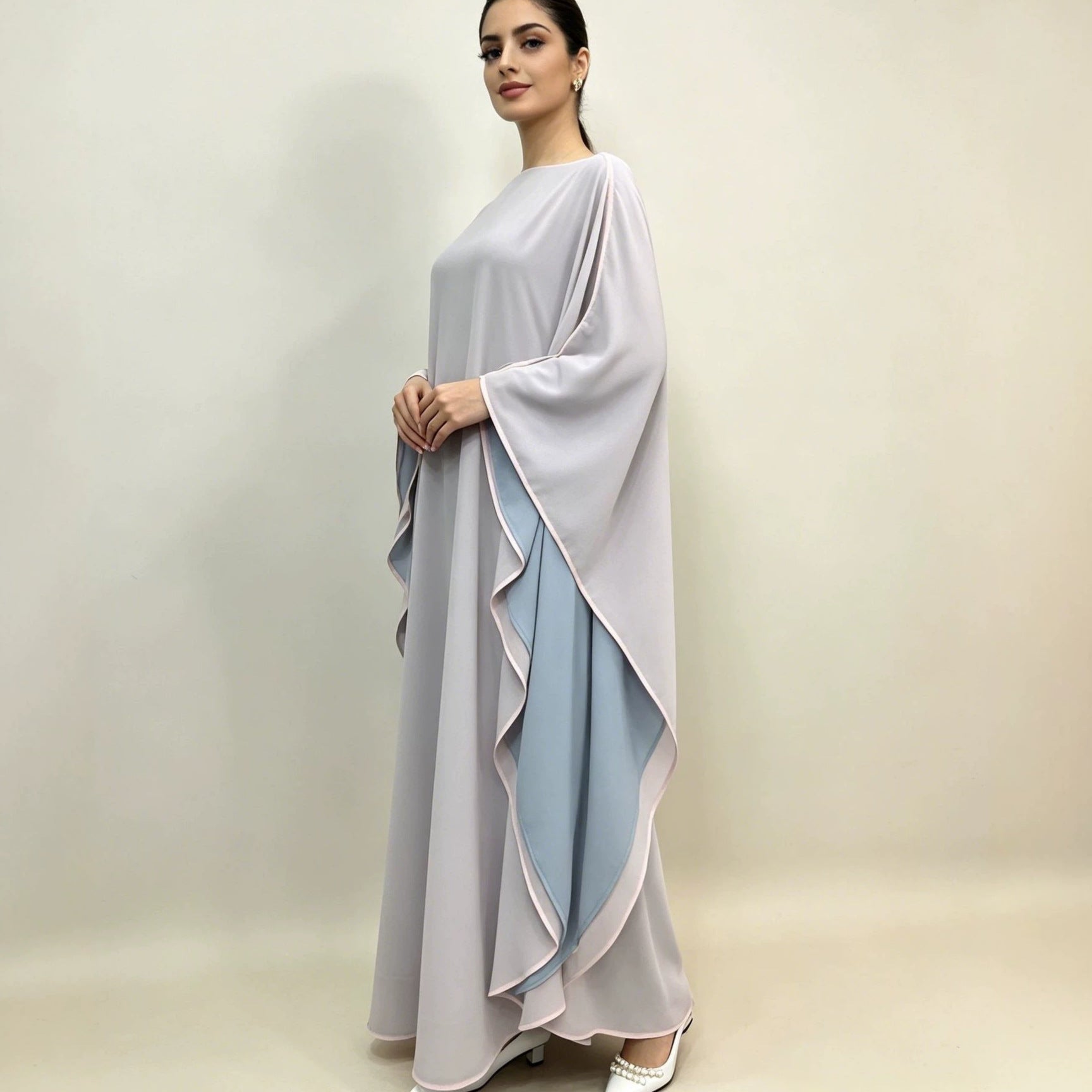 Two-Tone Double-Layer Batwing Sleeve Maxi Abaya Dress(MA467) - Mariam's Collection