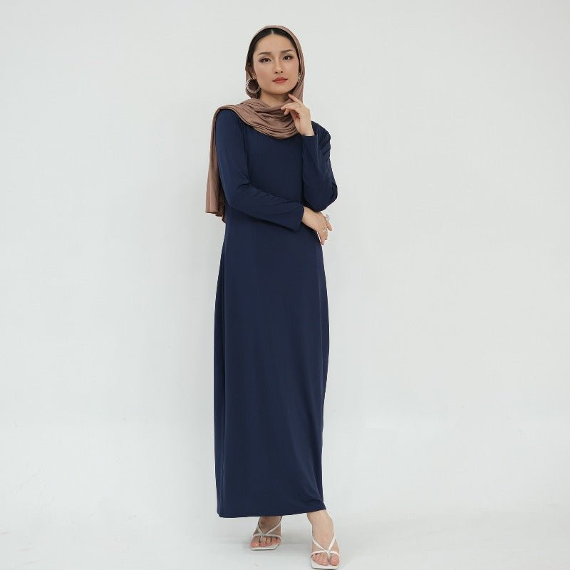 Ultra Long Milk Silk Soft Layering Essential Base Dress | Round Neck Pullover Maxi Underdress(MA319) - Mariam's Collection
