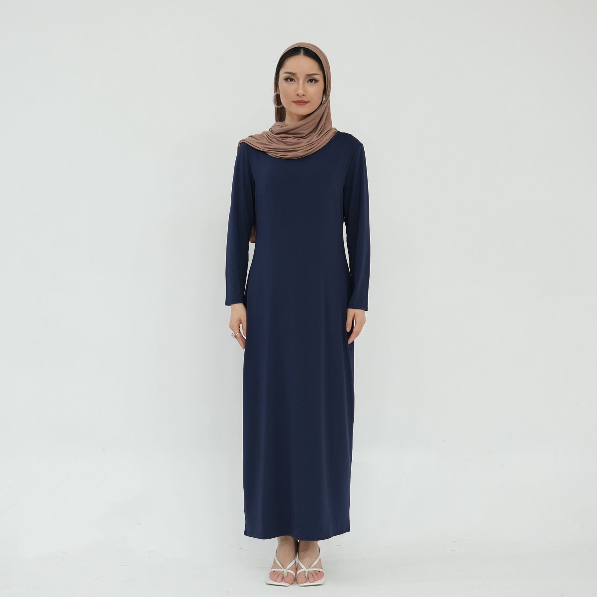 Ultra Long Milk Silk Soft Layering Essential Base Dress | Round Neck Pullover Maxi Underdress(MA319) - Mariam's Collection