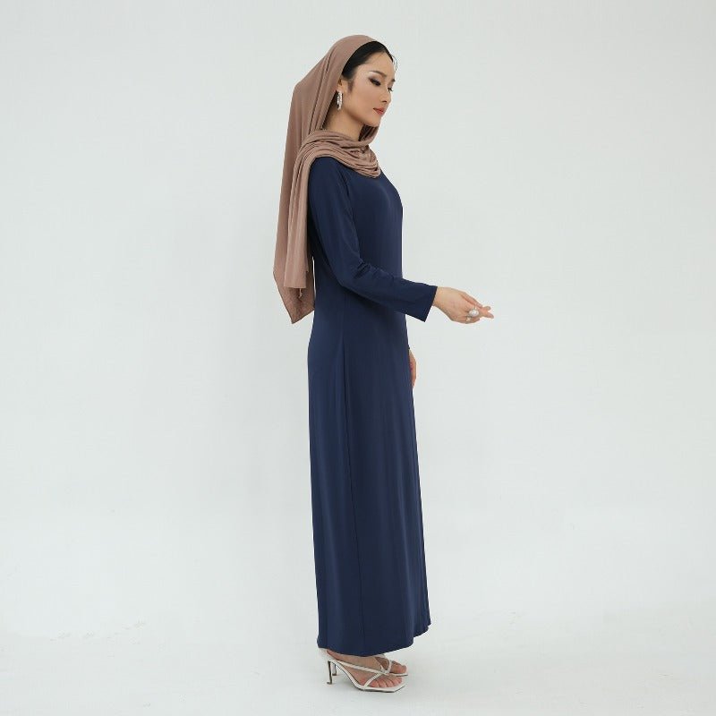 Ultra Long Milk Silk Soft Layering Essential Base Dress | Round Neck Pullover Maxi Underdress(MA319) - Mariam's Collection