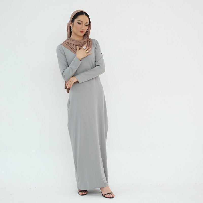 Ultra Long Milk Silk Soft Layering Essential Base Dress | Round Neck Pullover Maxi Underdress(MA319) - Mariam's Collection