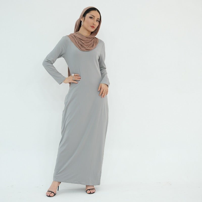 Ultra Long Milk Silk Soft Layering Essential Base Dress | Round Neck Pullover Maxi Underdress(MA319) - Mariam's Collection