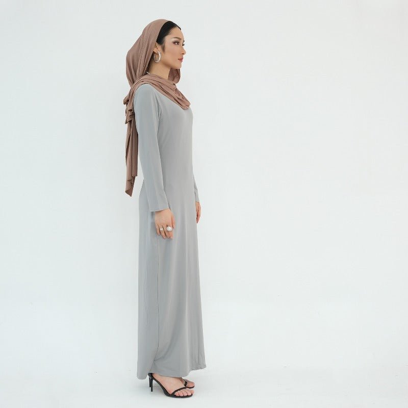 Ultra Long Milk Silk Soft Layering Essential Base Dress | Round Neck Pullover Maxi Underdress(MA319) - Mariam's Collection