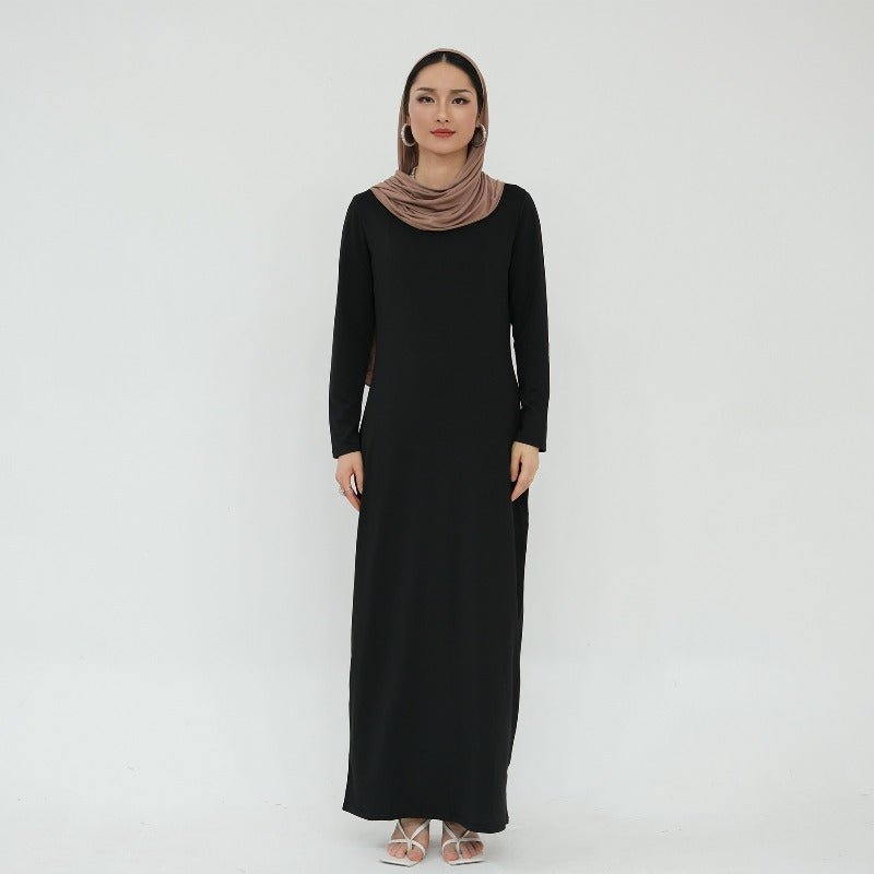 Ultra Long Milk Silk Soft Layering Essential Base Dress | Round Neck Pullover Maxi Underdress(MA319) - Mariam's Collection