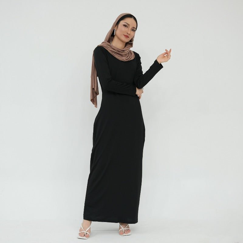Ultra Long Milk Silk Soft Layering Essential Base Dress | Round Neck Pullover Maxi Underdress(MA319) - Mariam's Collection