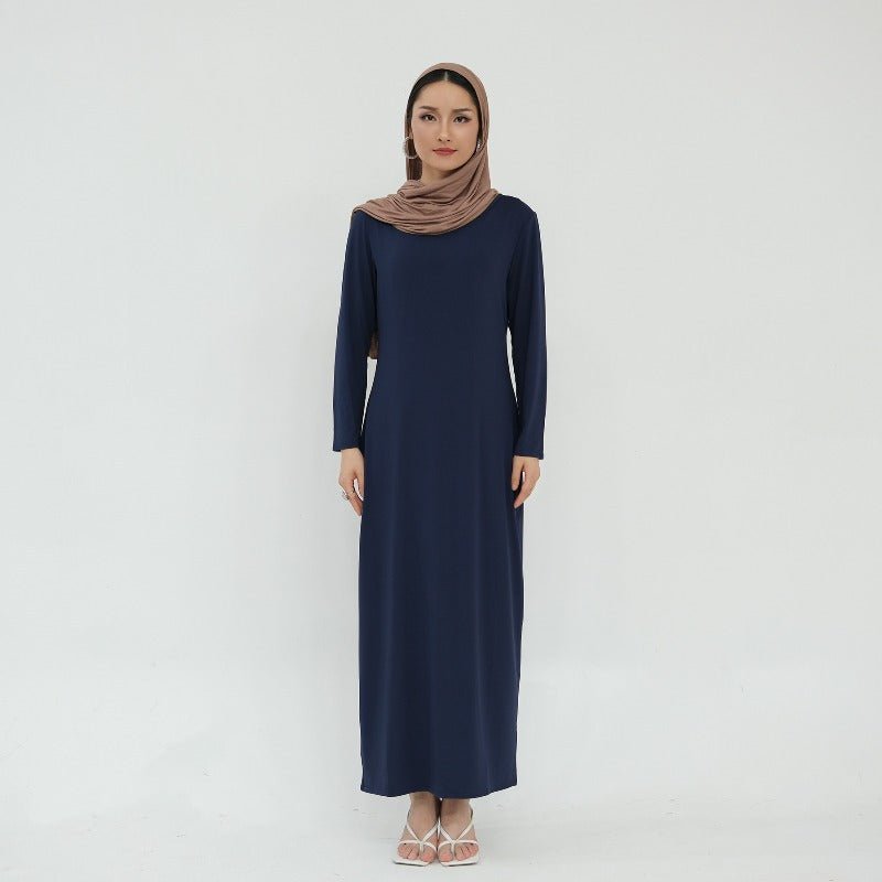 Ultra Long Milk Silk Soft Layering Essential Base Dress | Round Neck Pullover Maxi Underdress(MA319) - Mariam's Collection
