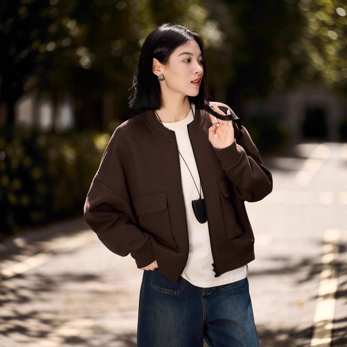 Utility Bomber Jacket | Fleece - Lined Cargo Pocket Jacket(MS245) - Mariam's Collection
