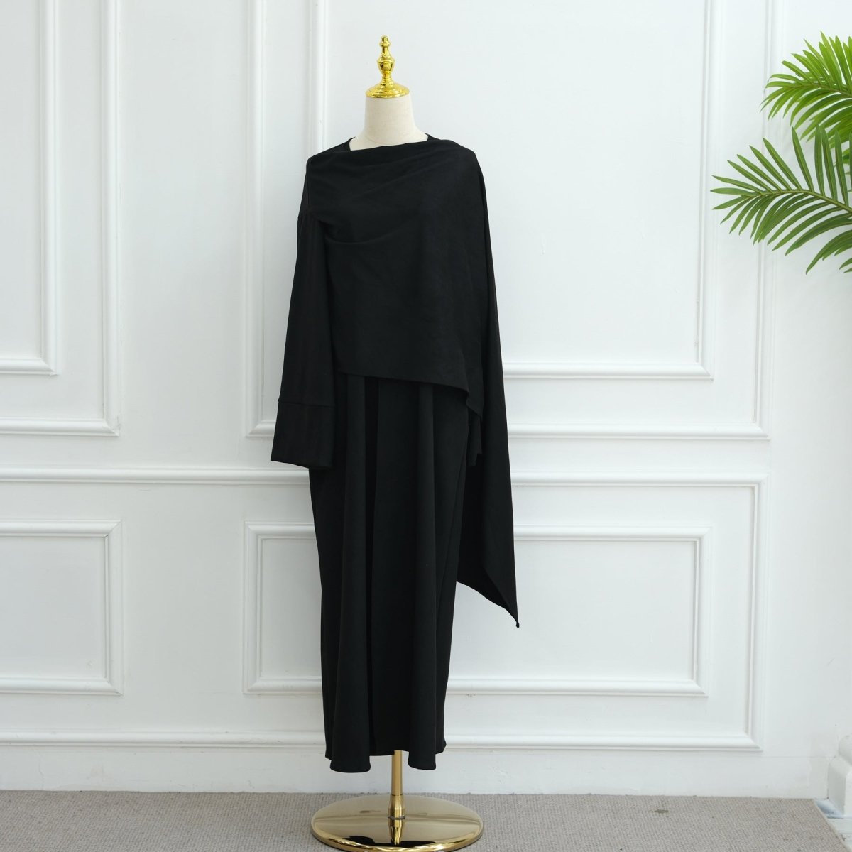 V - Neck Suede - Look Abaya with Attached Cape(MOA247) - Mariam's Collection