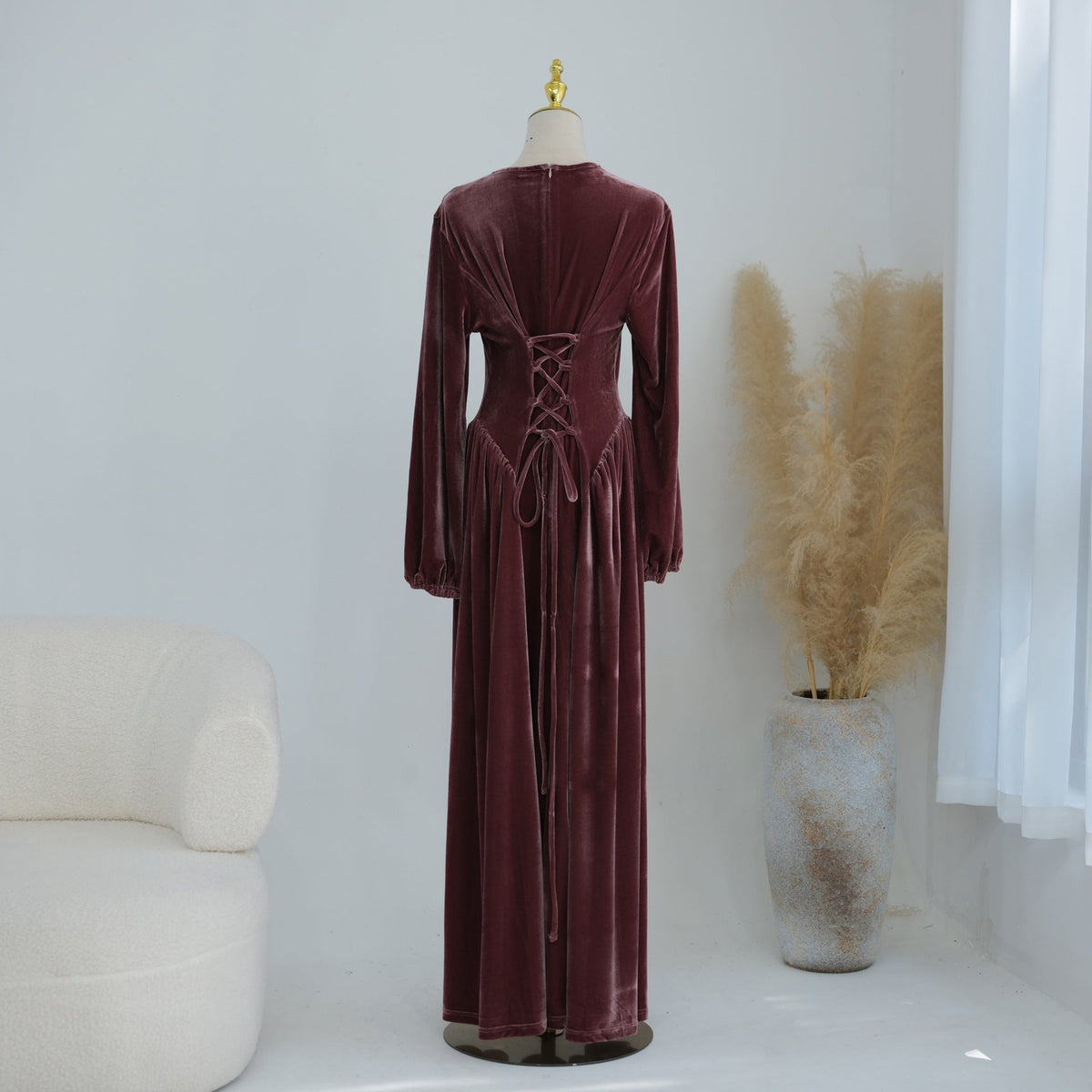 Velvet-Look Fit-and-Flare Maxi Dress(MS562) - Mariam's Collection
