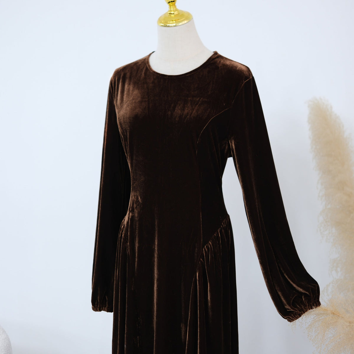 Velvet-Look Fit-and-Flare Maxi Dress(MS562) - Mariam's Collection