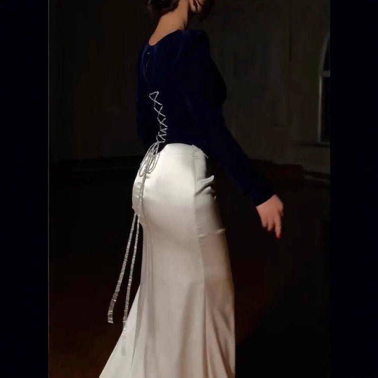 Velvet & Satin Two - Piece Evening Set(MS281) - Mariam's Collection