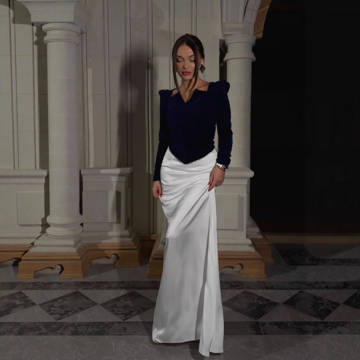 Velvet & Satin Two - Piece Evening Set(MS281) - Mariam's Collection