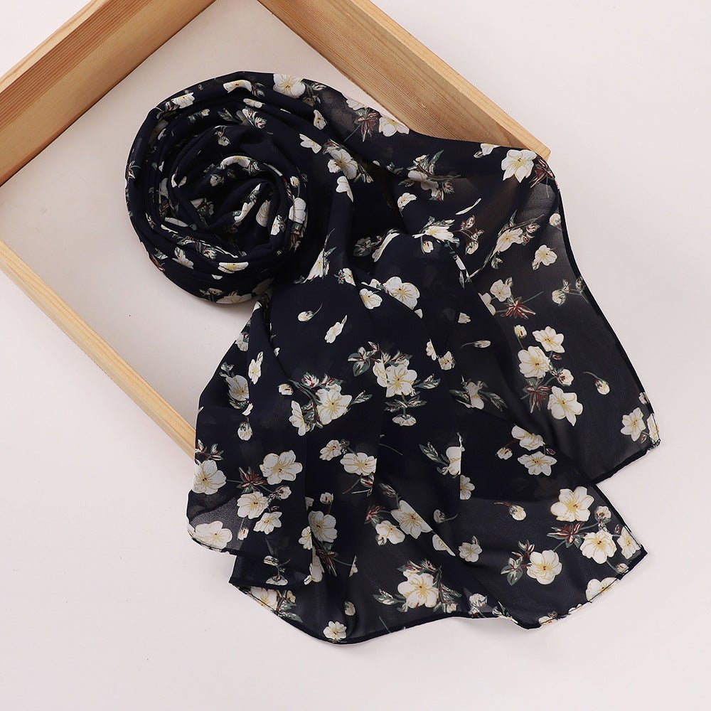 Versatile Chiffon Printed Floral Scarf Hijab (MH183) - Mariam's Collection