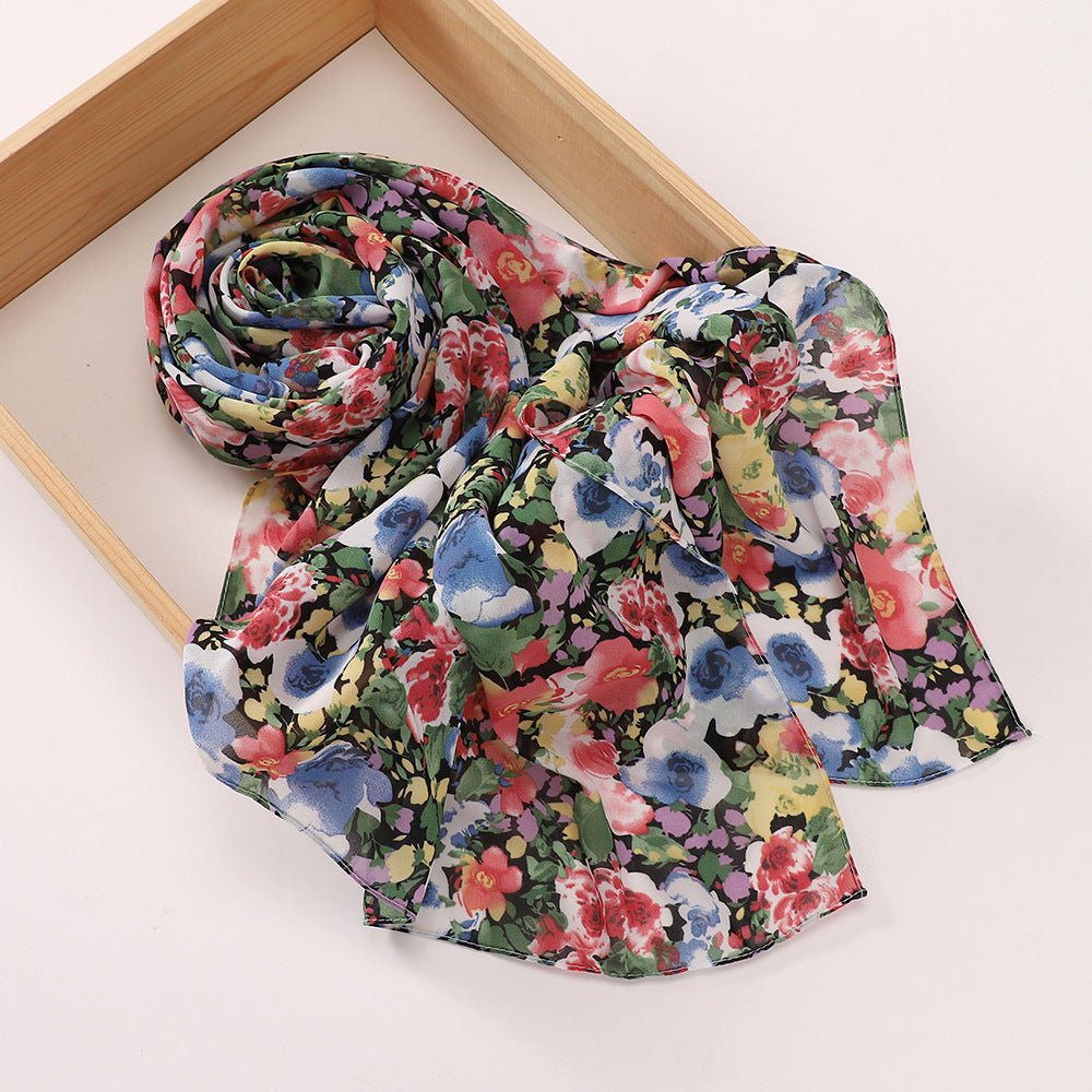 Versatile Chiffon Printed Floral Scarf Hijab (MH183) - Mariam's Collection