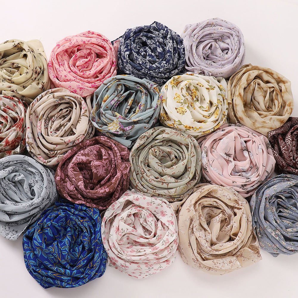 Versatile Chiffon Printed Floral Scarf Hijab (MH183) - Mariam's Collection