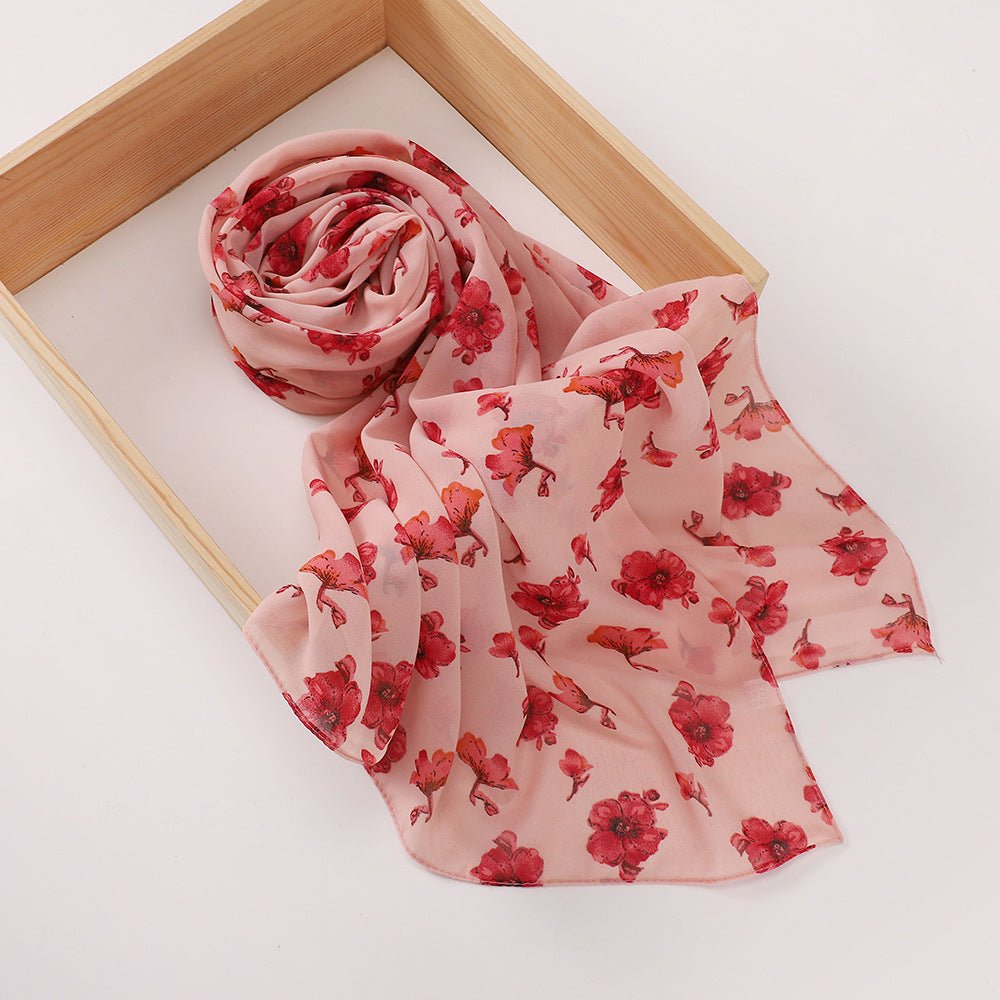 Versatile Chiffon Printed Floral Scarf Hijab (MH183) - Mariam's Collection