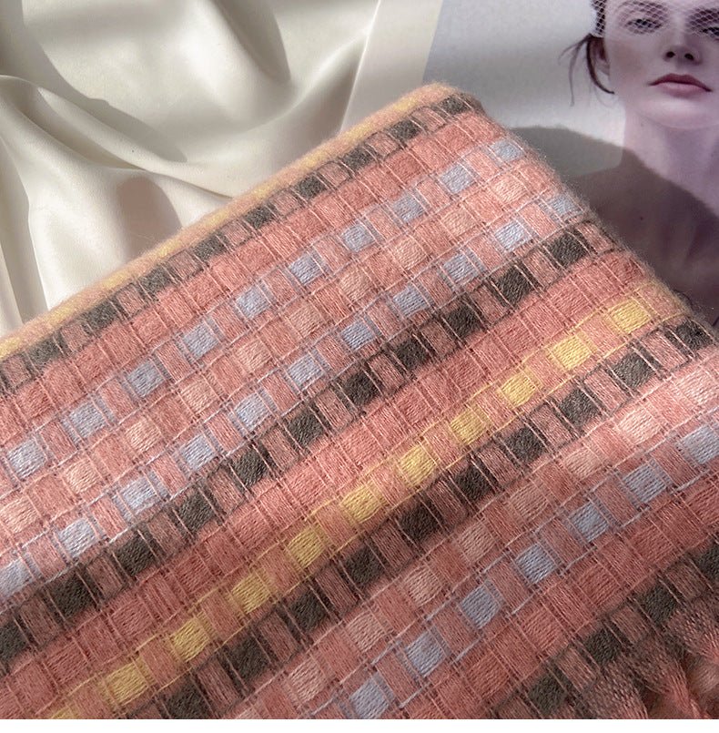 Vibrant Plaid Scarf Faux Wool Warm Shawl with Fringe (MAC334) - Mariam's Collection