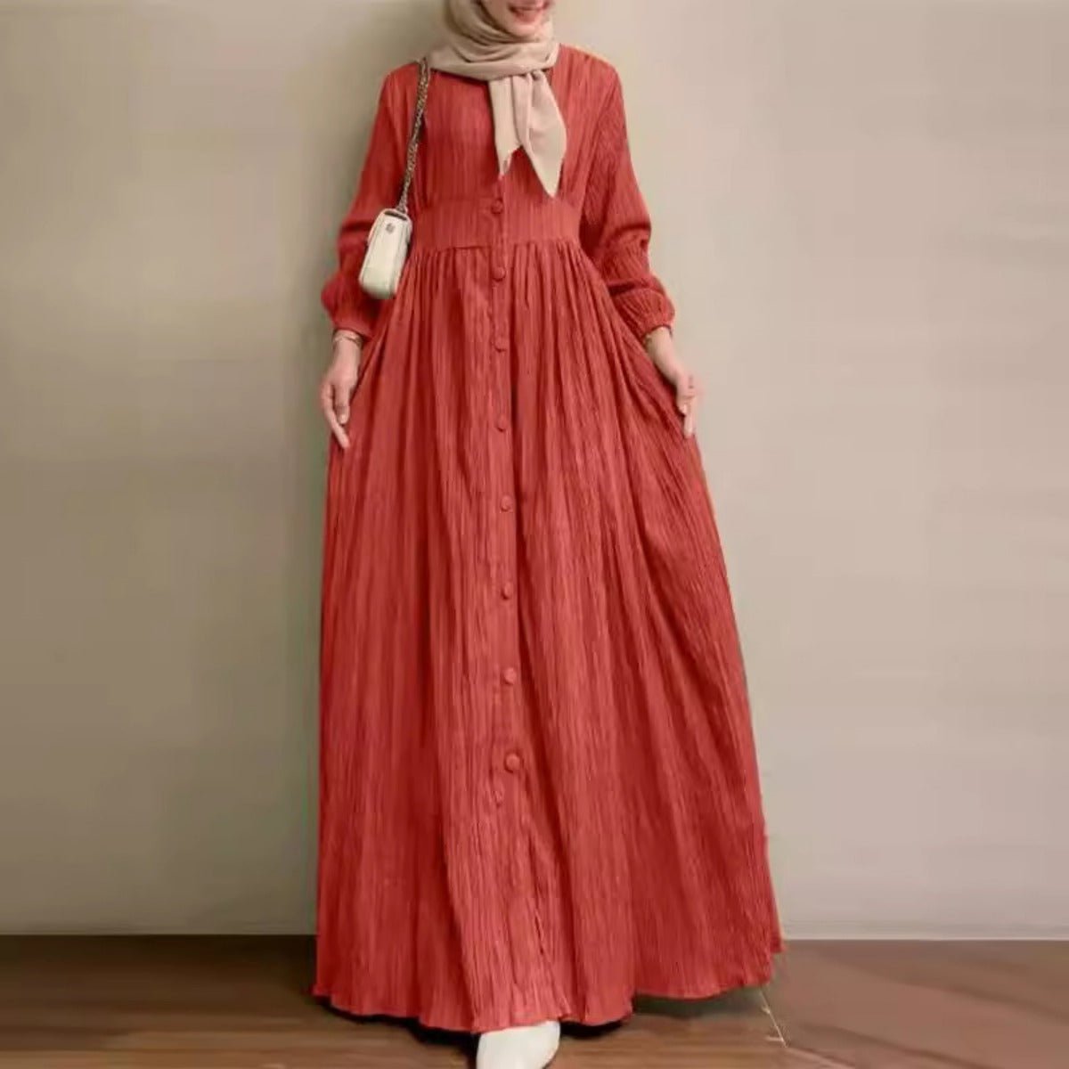 Vintage Button - Front Abaya Dress | Long Sleeve Modest Robe. (MA256) - Mariam's Collection