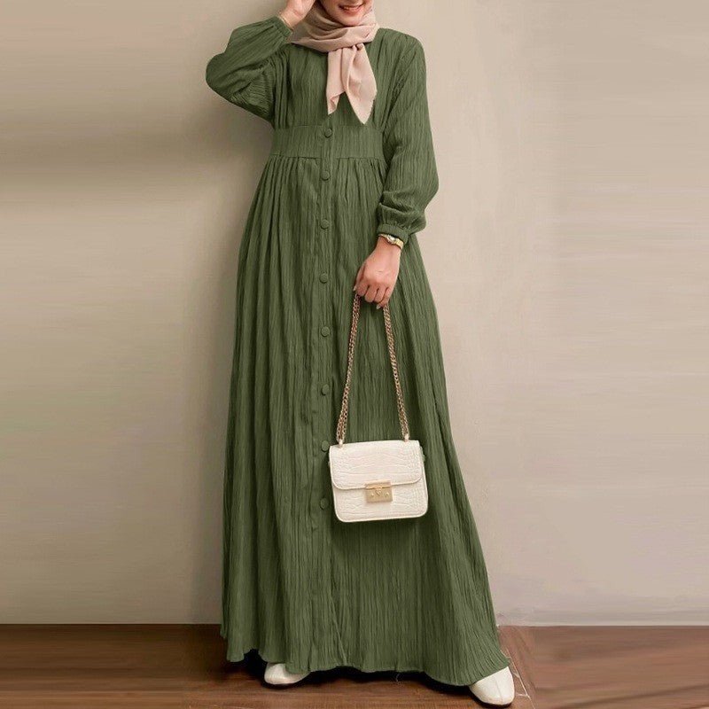 Vintage Button - Front Abaya Dress | Long Sleeve Modest Robe. (MA256) - Mariam's Collection