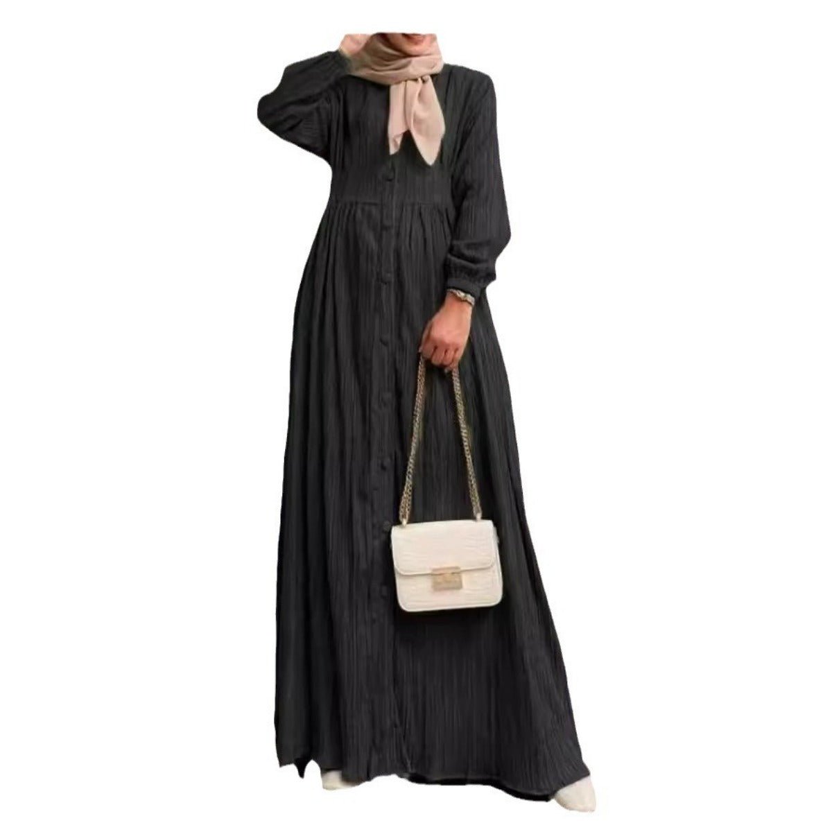 Vintage Button - Front Abaya Dress | Long Sleeve Modest Robe. (MA256) - Mariam's Collection
