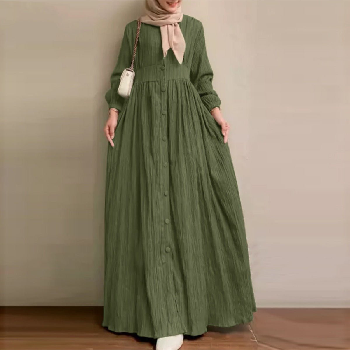 Vintage Button - Front Abaya Dress | Long Sleeve Modest Robe. (MA256) - Mariam's Collection