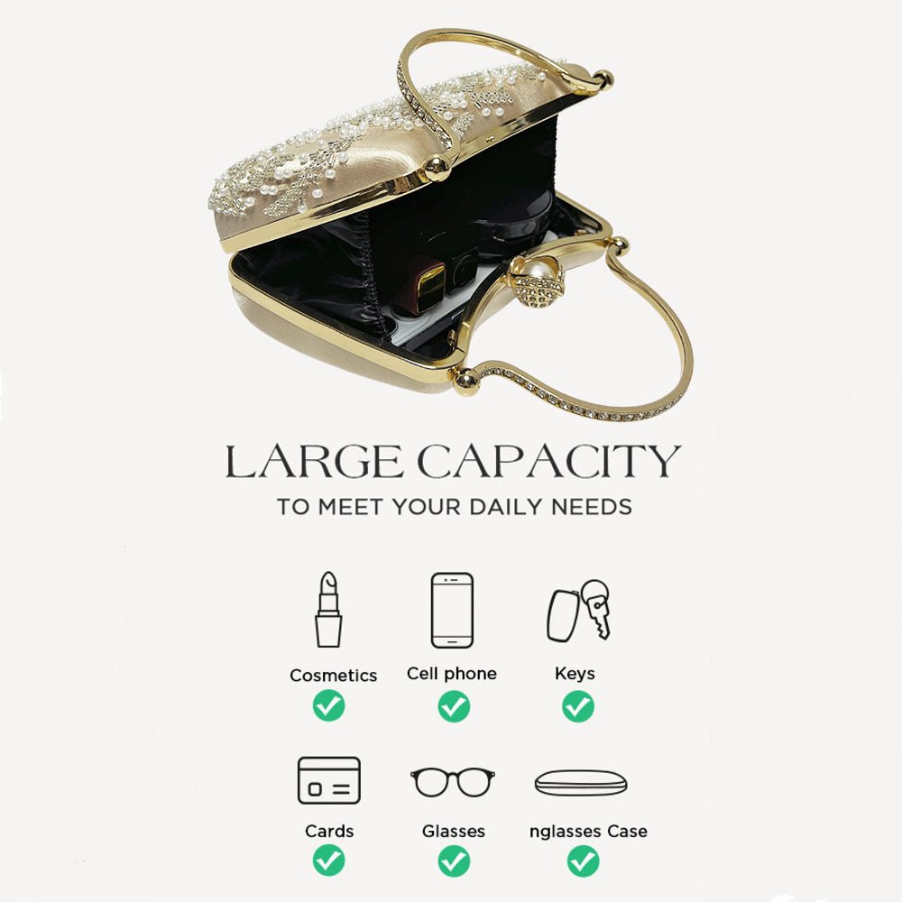 Vintage Embroidered Pearl Evening Clutch Bag - Sparkling Rhinestone Top-Handle Purse & Crossbody for Parties & Weddings(MAC494) - Mariam's Collection