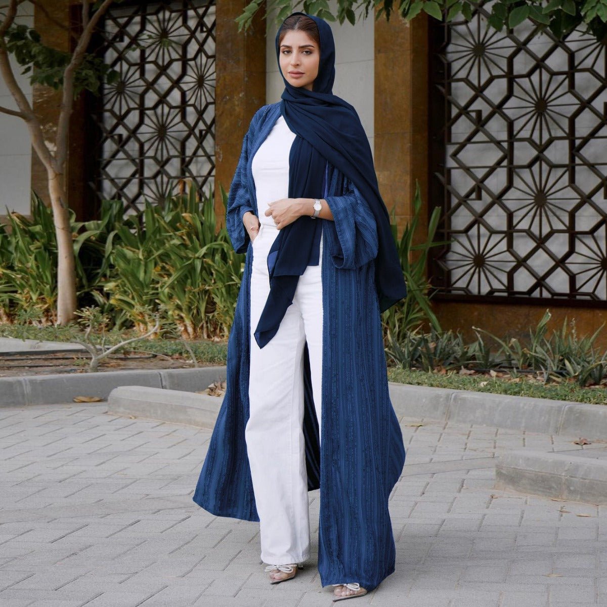 Vintage Knitted Cardigan Abaya | Modest Longline Open Front Jacket for Women(MOA217) - Mariam's Collection