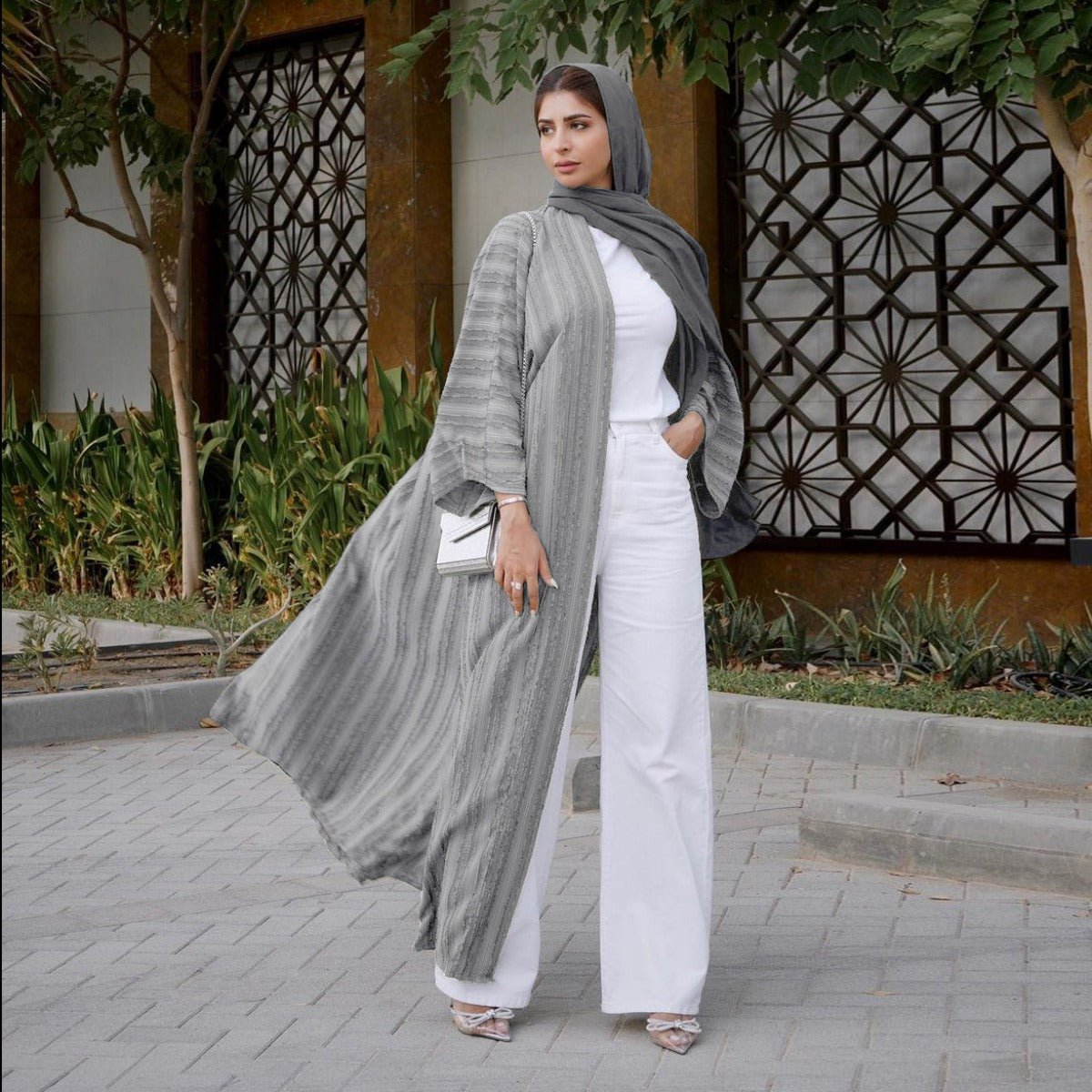 Vintage Knitted Cardigan Abaya | Modest Longline Open Front Jacket for Women(MOA217) - Mariam's Collection