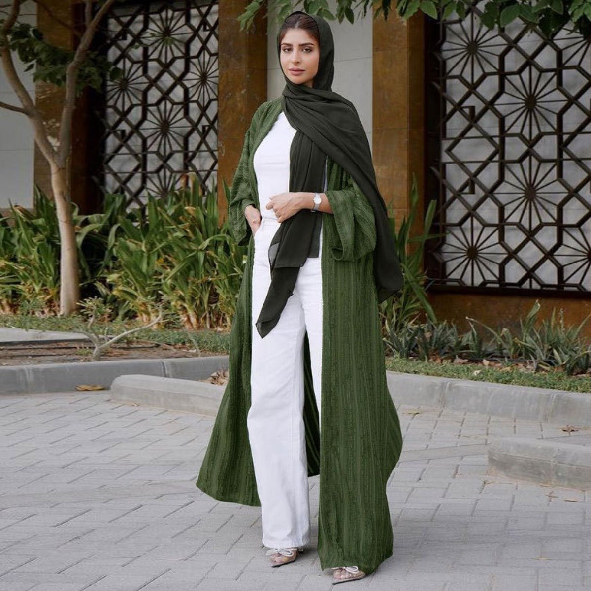 Vintage Knitted Cardigan Abaya | Modest Longline Open Front Jacket for Women(MOA217) - Mariam's Collection