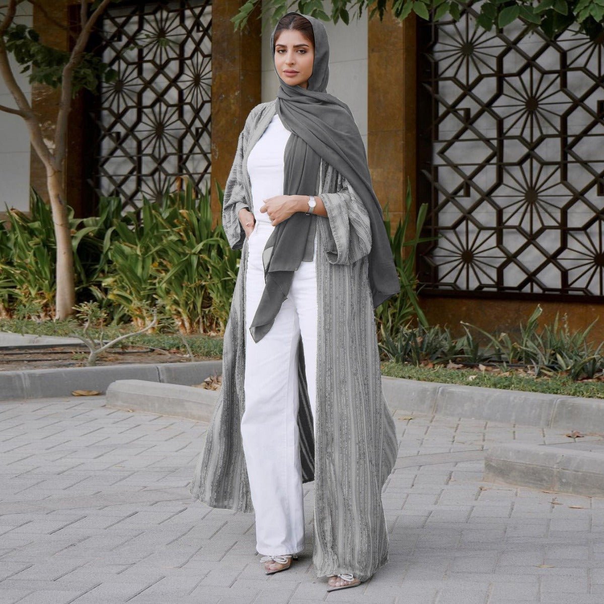 Vintage Knitted Cardigan Abaya | Modest Longline Open Front Jacket for Women(MOA217) - Mariam's Collection