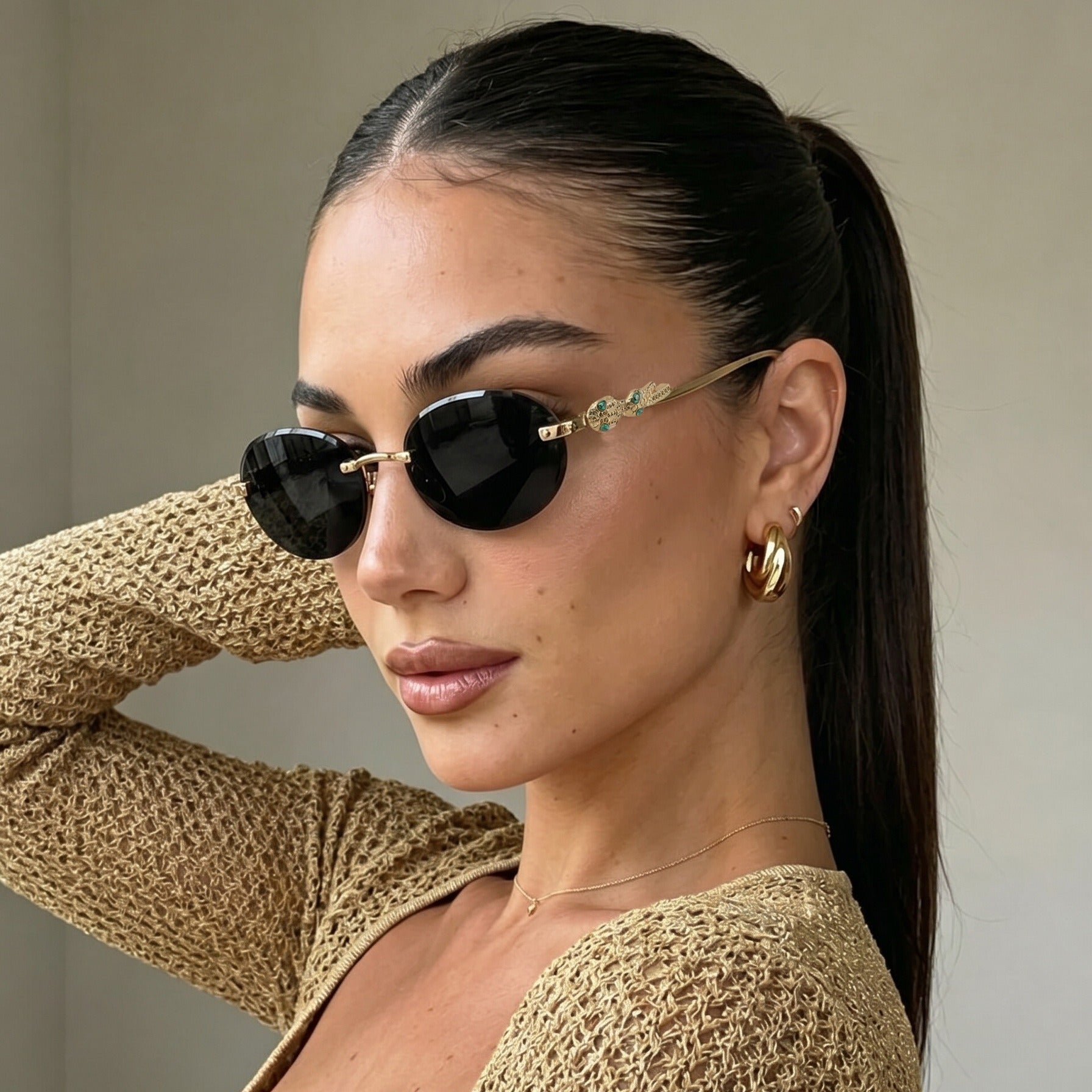 Vintage Oval Rimless Sun Glasses(MAC446) - Mariam's Collection