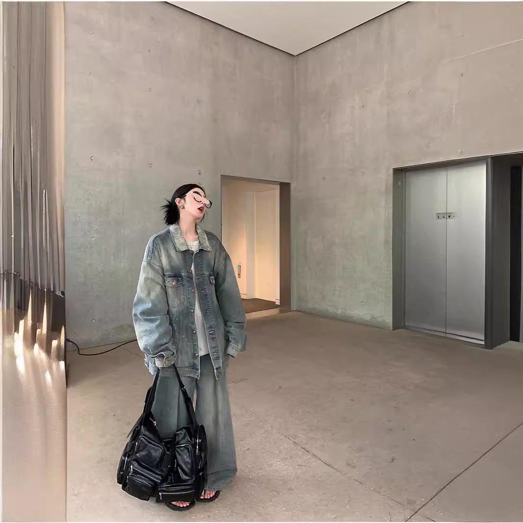 Vintage Oversized Denim Jacket | Loose Fit Casual Jean Jacket(MS150) - Mariam's Collection