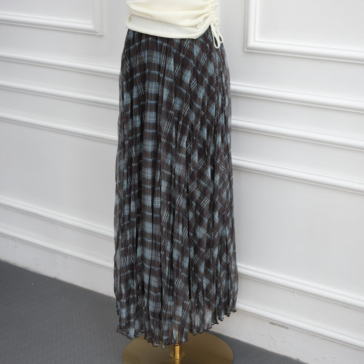 Vintage Plaid Mesh Pleated Maxi Skirt(MS597) - Mariam's Collection