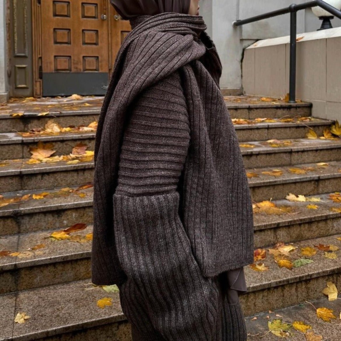 Vintage Ribbed Knit Sweater Set | High Neck Pullover & Wide Leg Pants(MS139) - Mariam's Collection