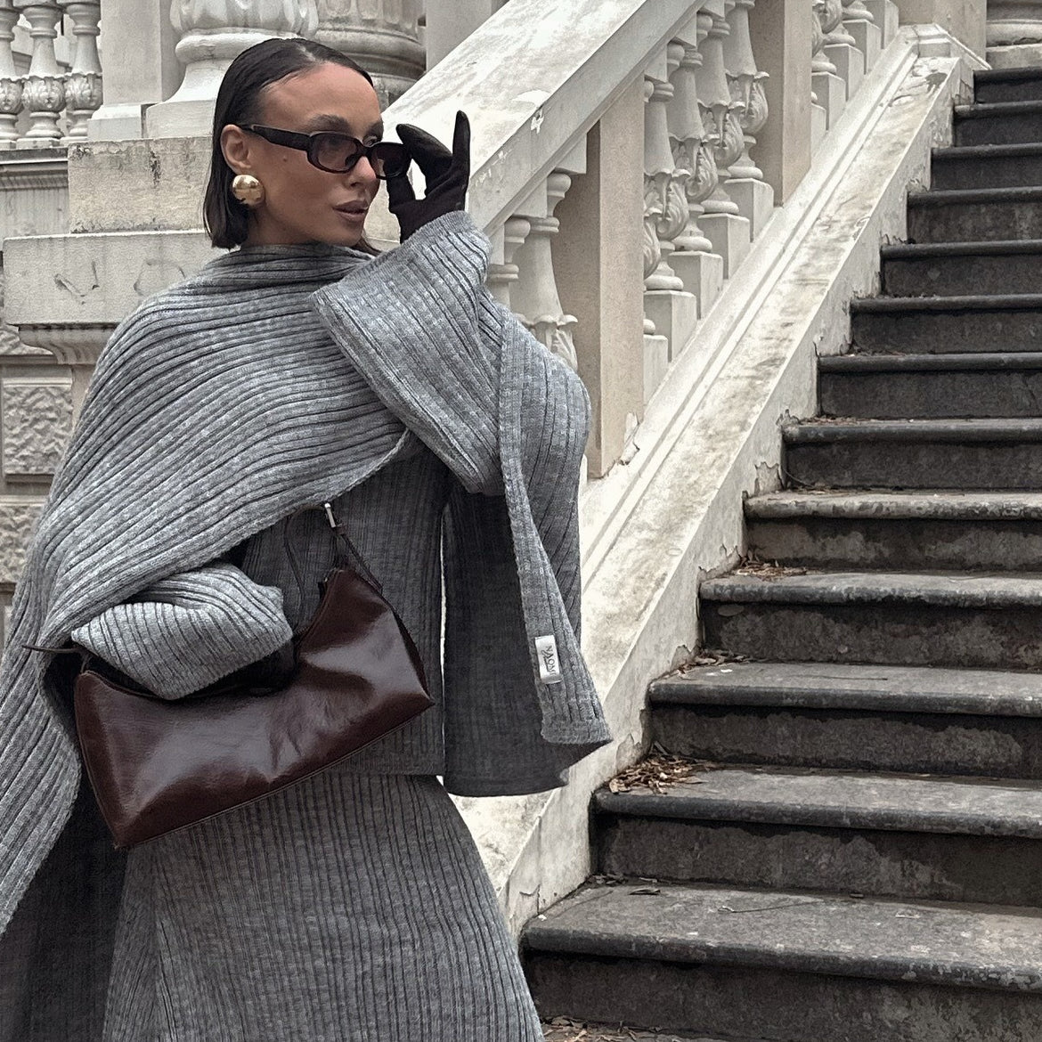 Vintage Ribbed Knit Sweater Set | High Neck Pullover & Wide Leg Pants(MS139) - Mariam's Collection