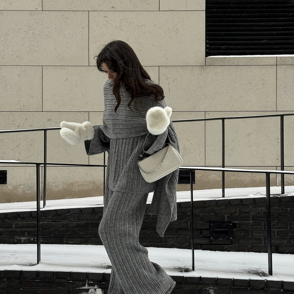 Vintage Ribbed Knit Sweater Set | High Neck Pullover & Wide Leg Pants(MS139) - Mariam's Collection