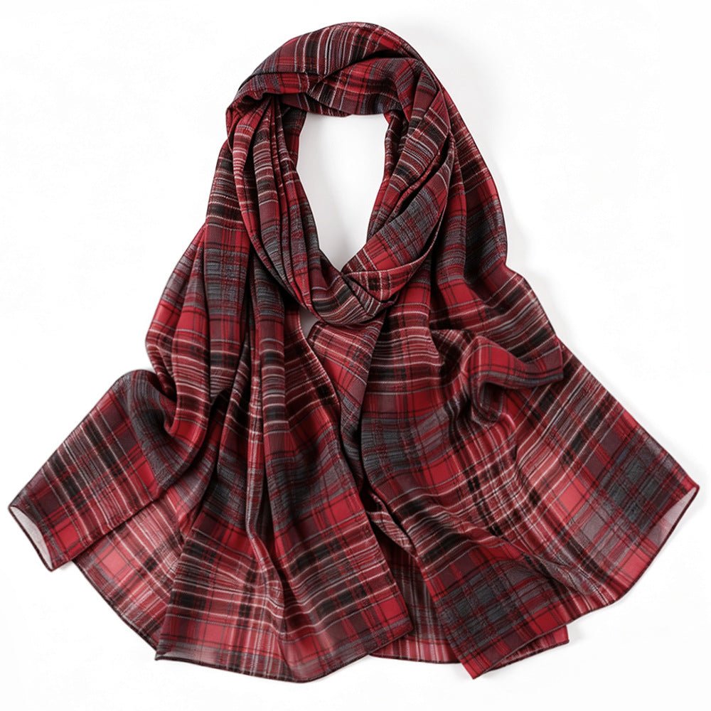 Vintage Tartan Plaid Lightweight Hijab Scarf(MH258) - Mariam's Collection