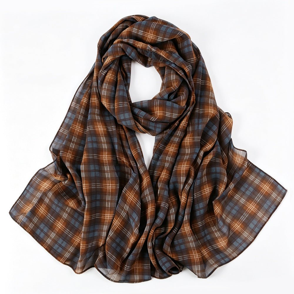 Vintage Tartan Plaid Lightweight Hijab Scarf(MH258) - Mariam's Collection
