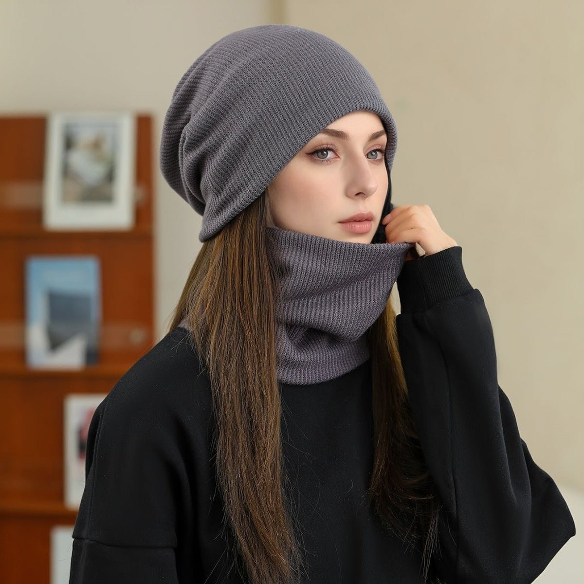 Warm Knit Beanie with Looped Scarf Set (MAC299) - Mariam's Collection