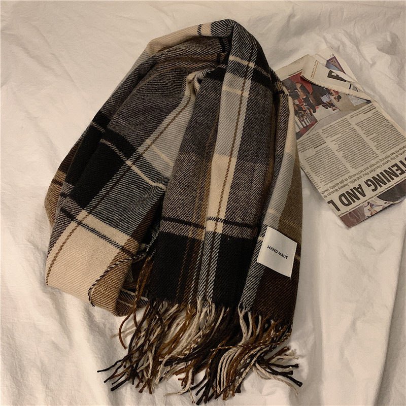 Warm Versatile Soft Plaid Scarf with Fringe (MAC333) - Mariam's Collection