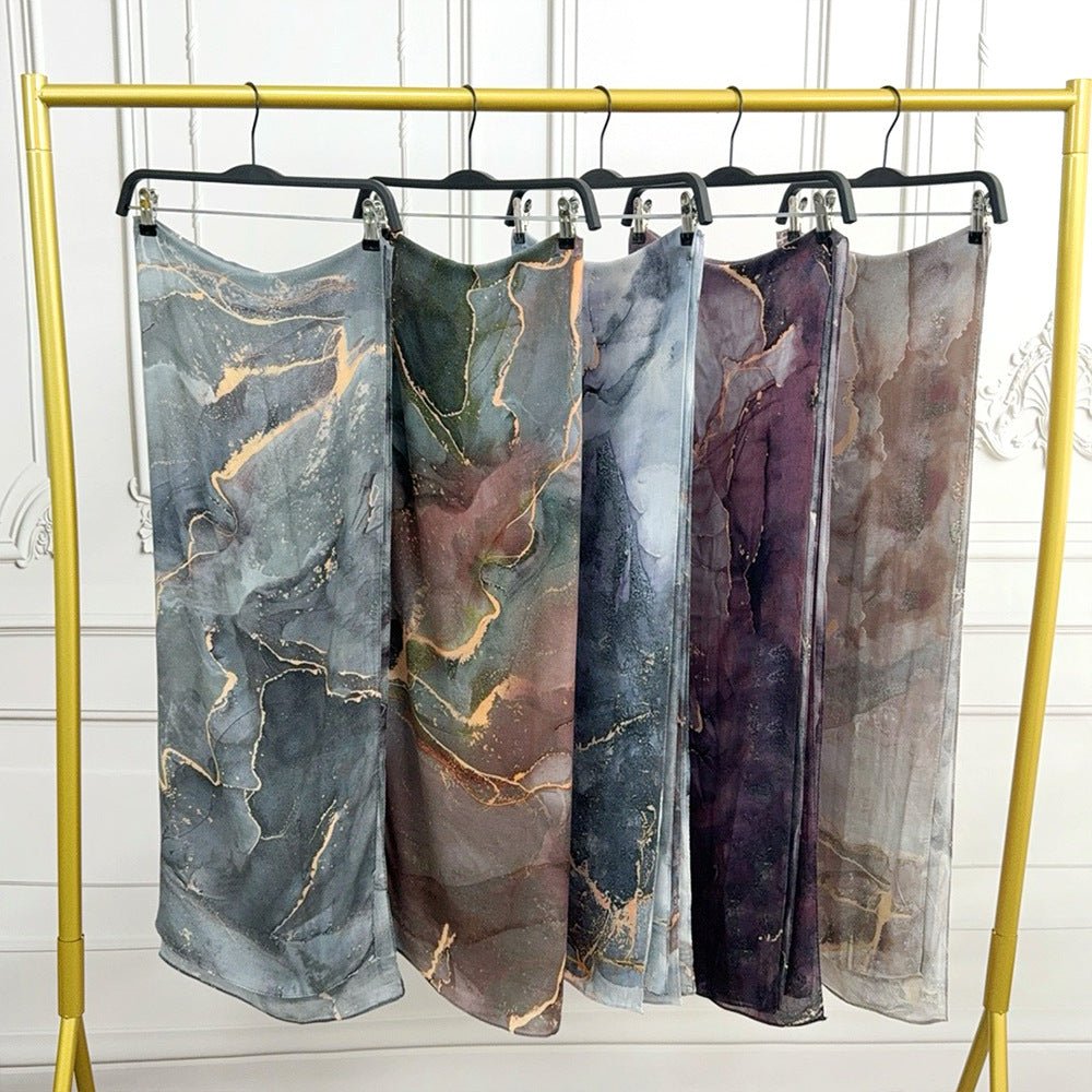 Watercolor Artistic Modal Hijab with Painted Floral Motifs (MH144) - Mariam's Collection