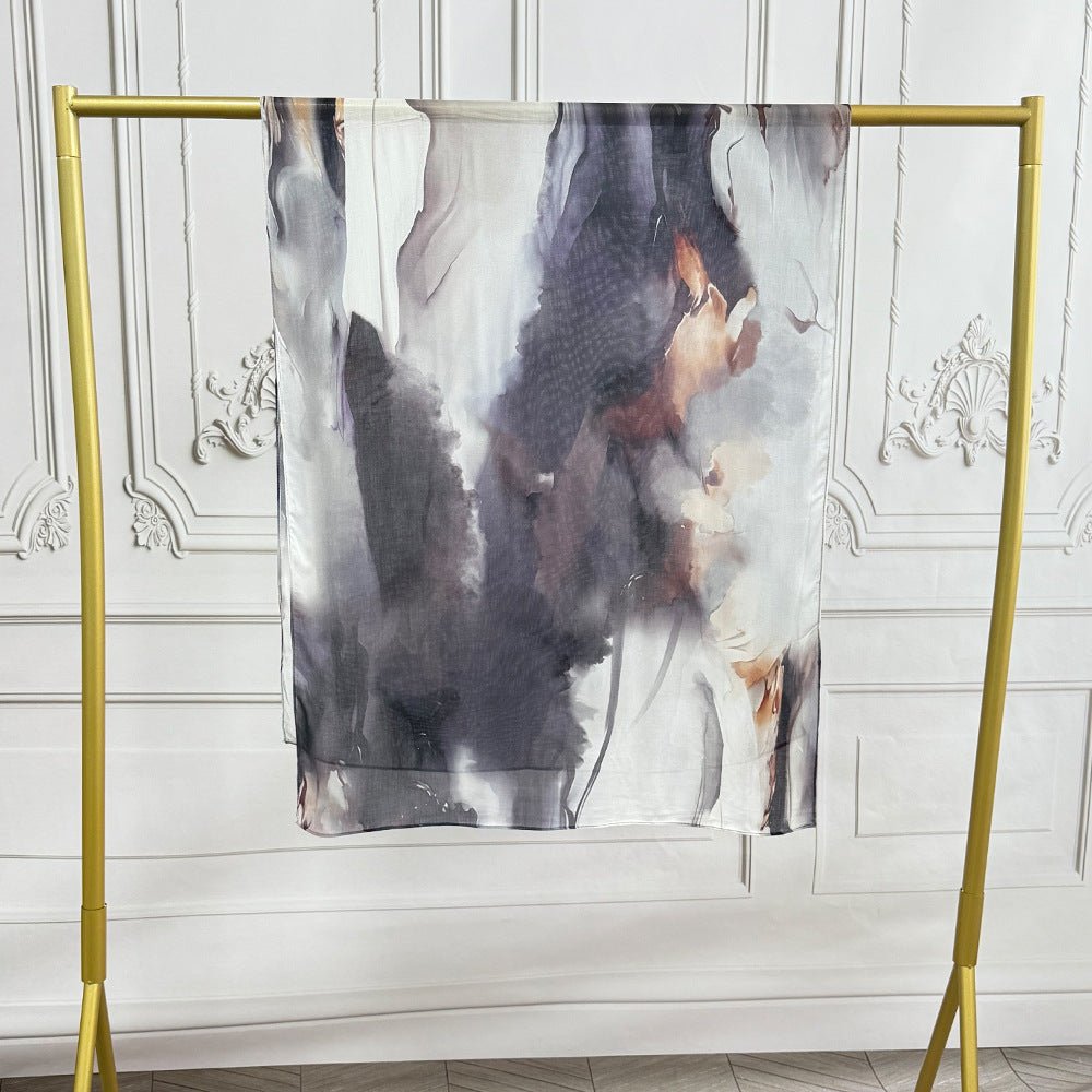 Watercolor Artistic Modal Hijab with Painted Floral Motifs (MH144) - Mariam's Collection