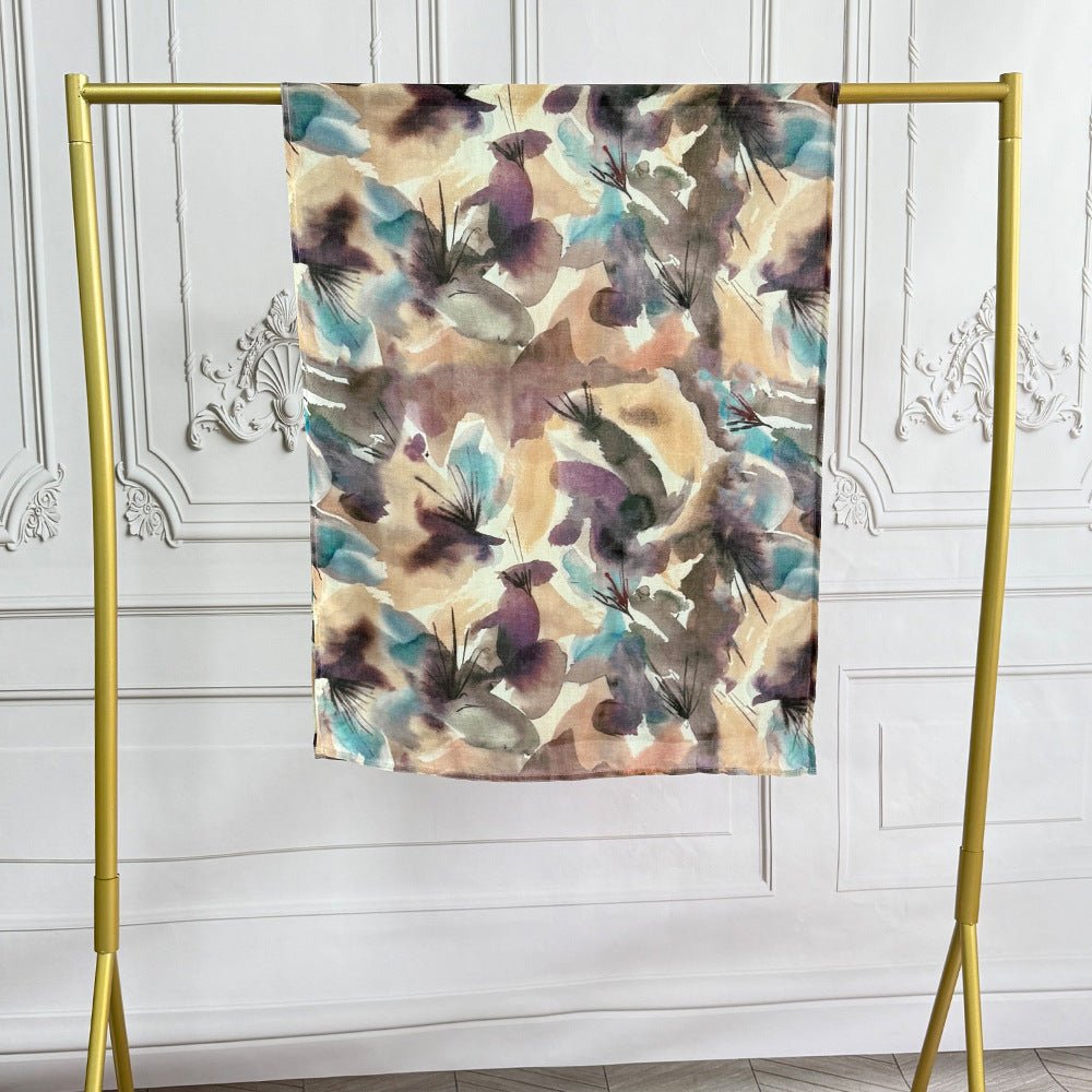 Watercolor Artistic Modal Hijab with Painted Floral Motifs (MH144) - Mariam's Collection