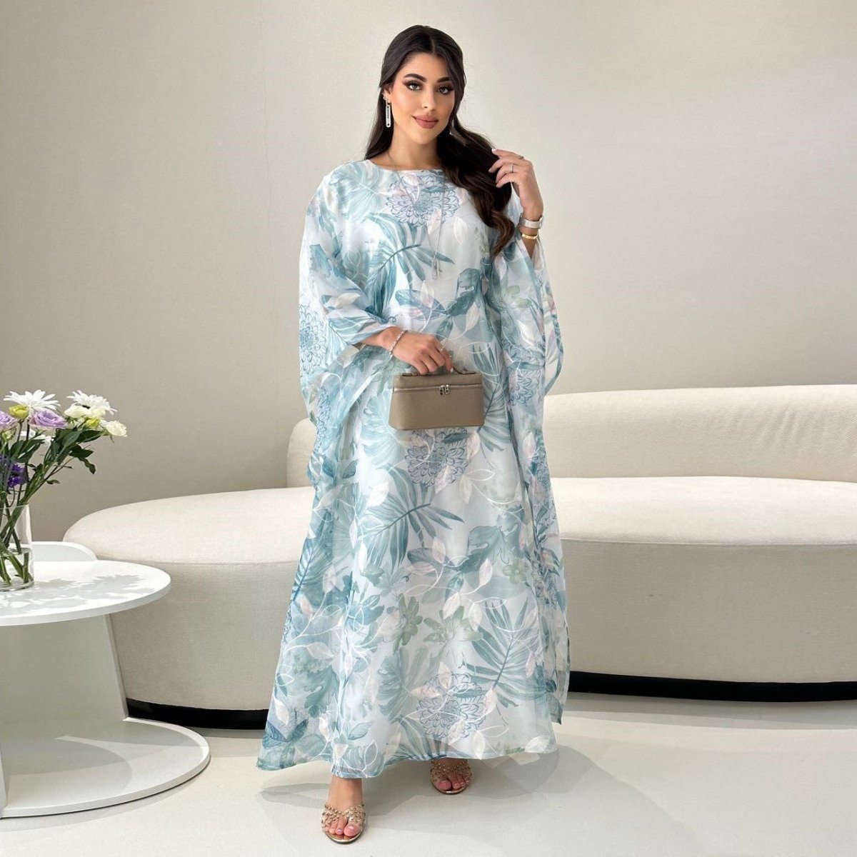 Watercolor Floral Kaftan Abaya | Batwing Sleeve Pullover(MA371) - Mariam's Collection
