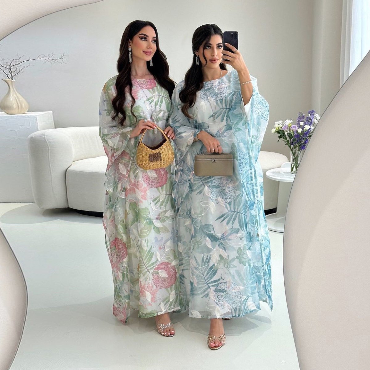 Watercolor Floral Kaftan Abaya | Batwing Sleeve Pullover Abaya