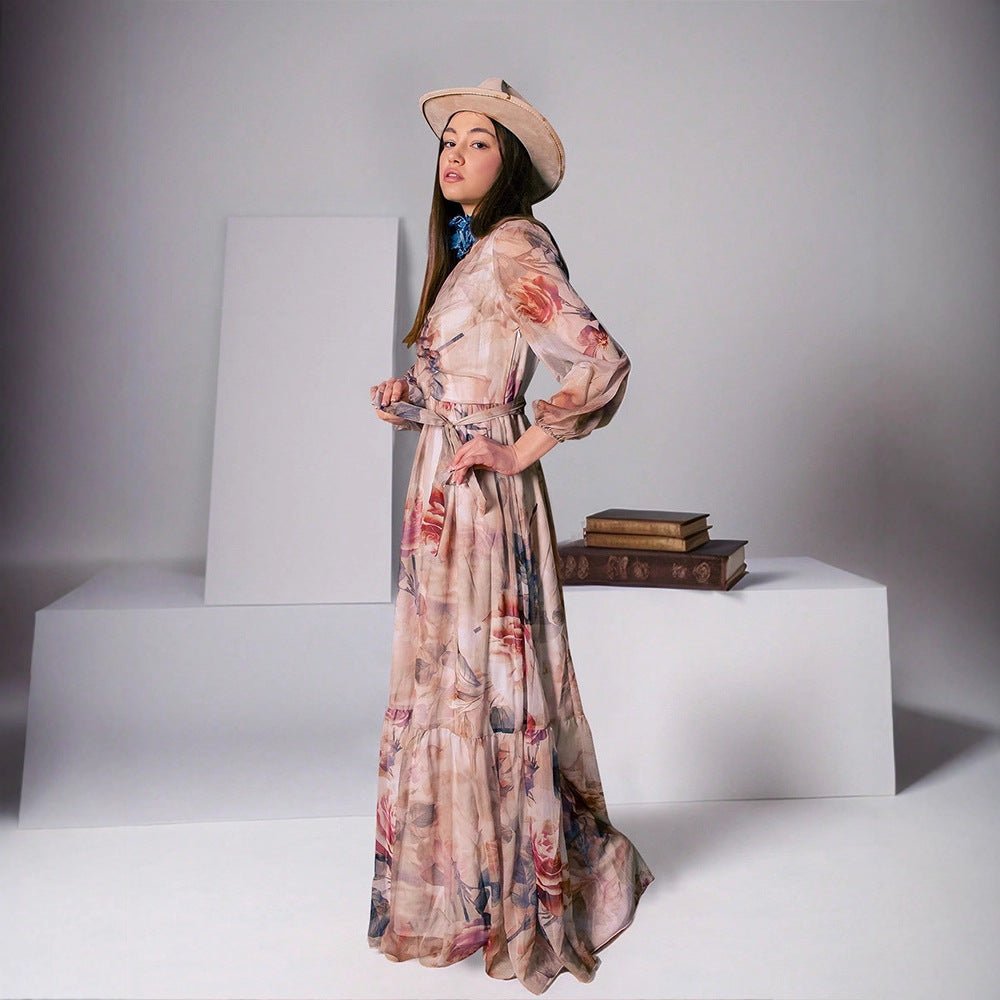Watercolor Floral V - Neck Maxi Dress(MS372) - Mariam's Collection
