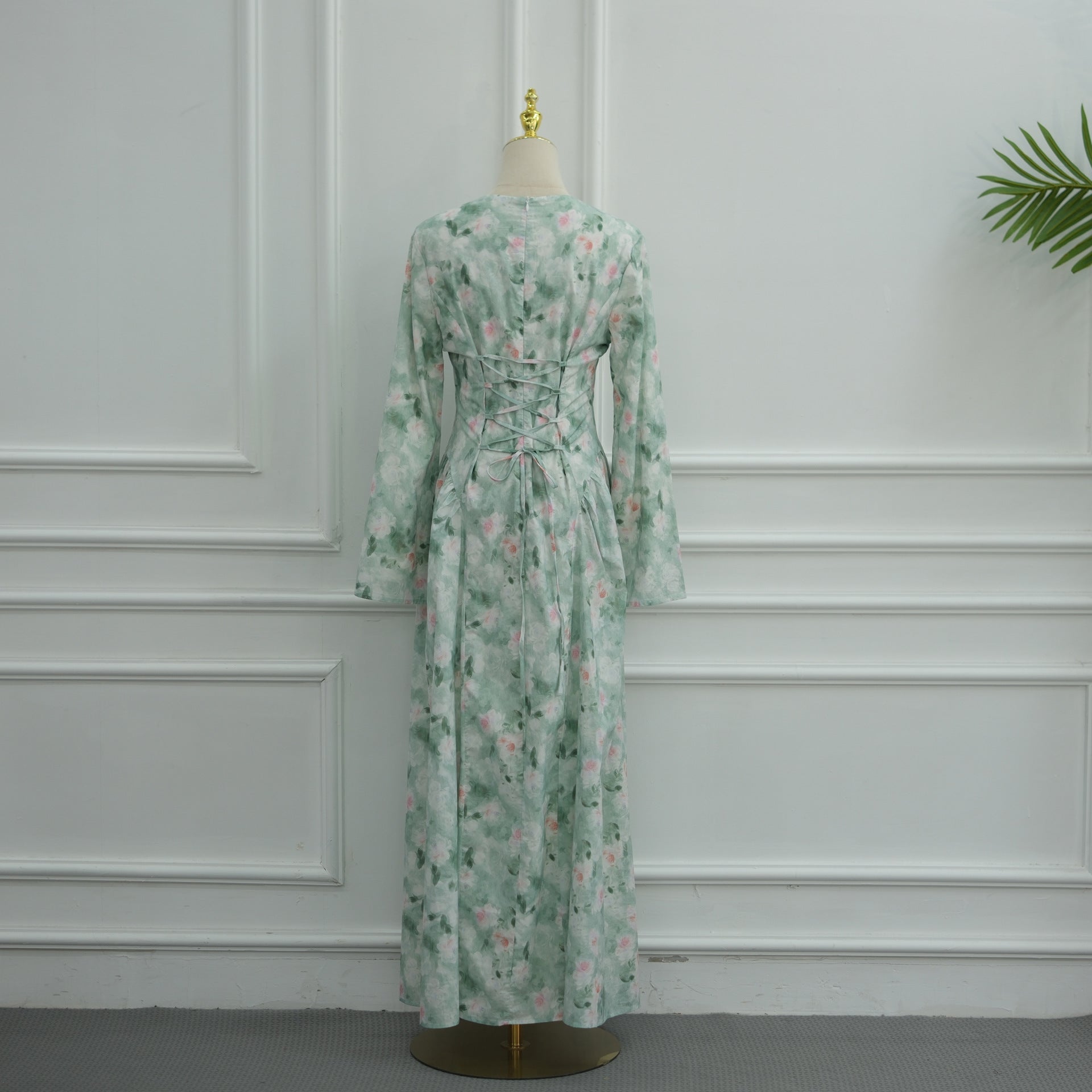 Watercolour Floral Print Flared Sleeve Maxi Dress(MS516) - Mariam's Collection