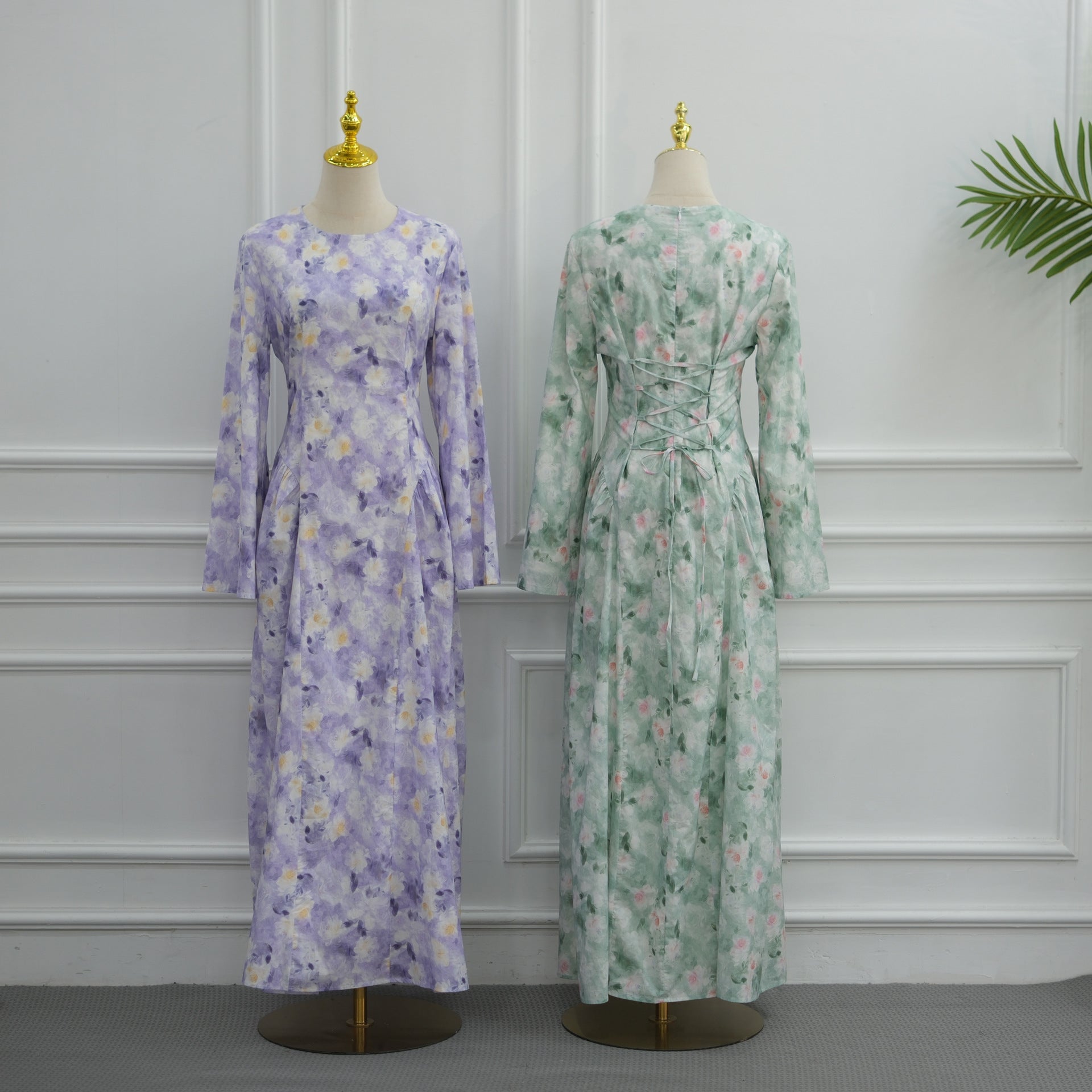 Watercolour Floral Print Flared Sleeve Maxi Dress(MS516) - Mariam's Collection