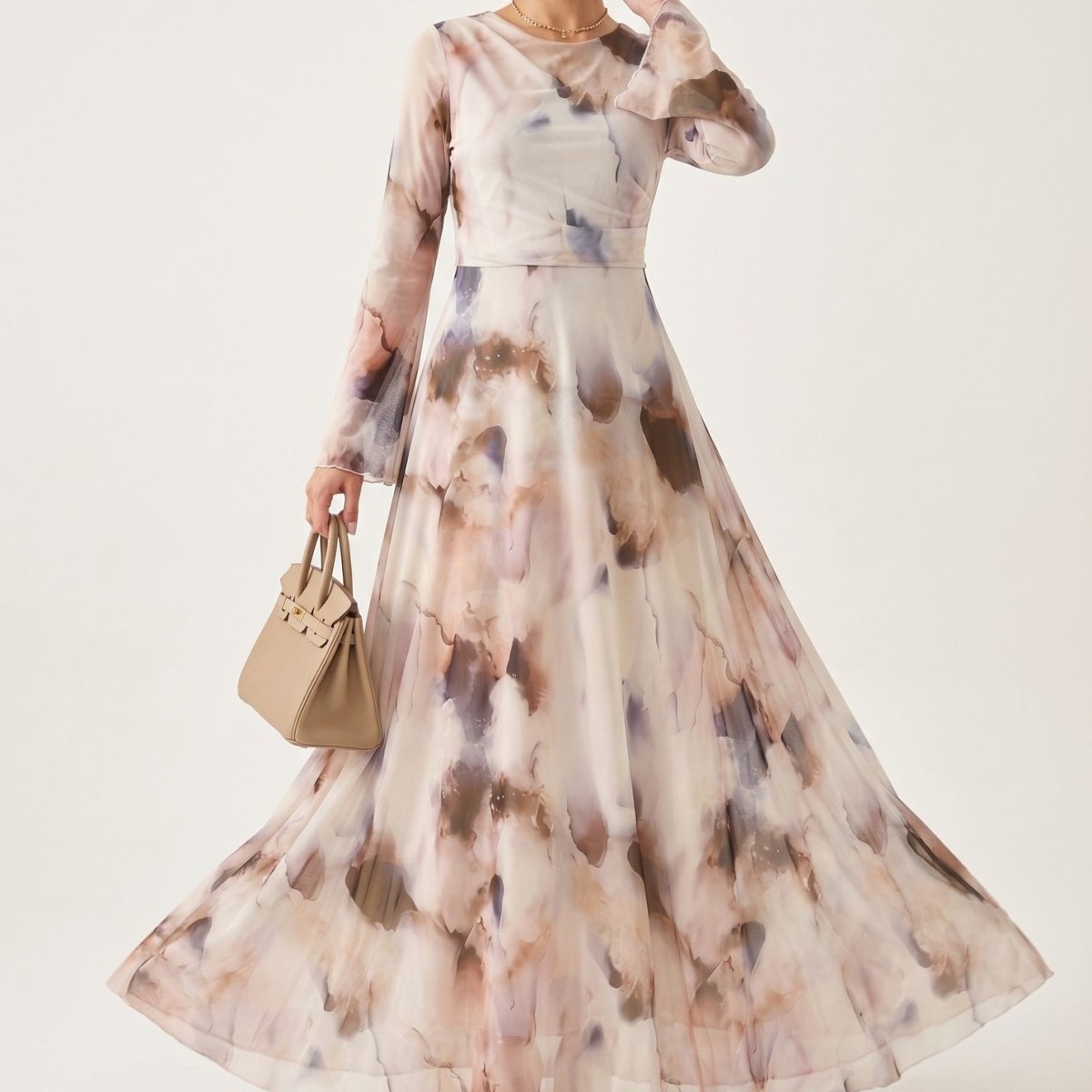 Watercolour Print Maxi Dress(MS447) - Mariam's Collection